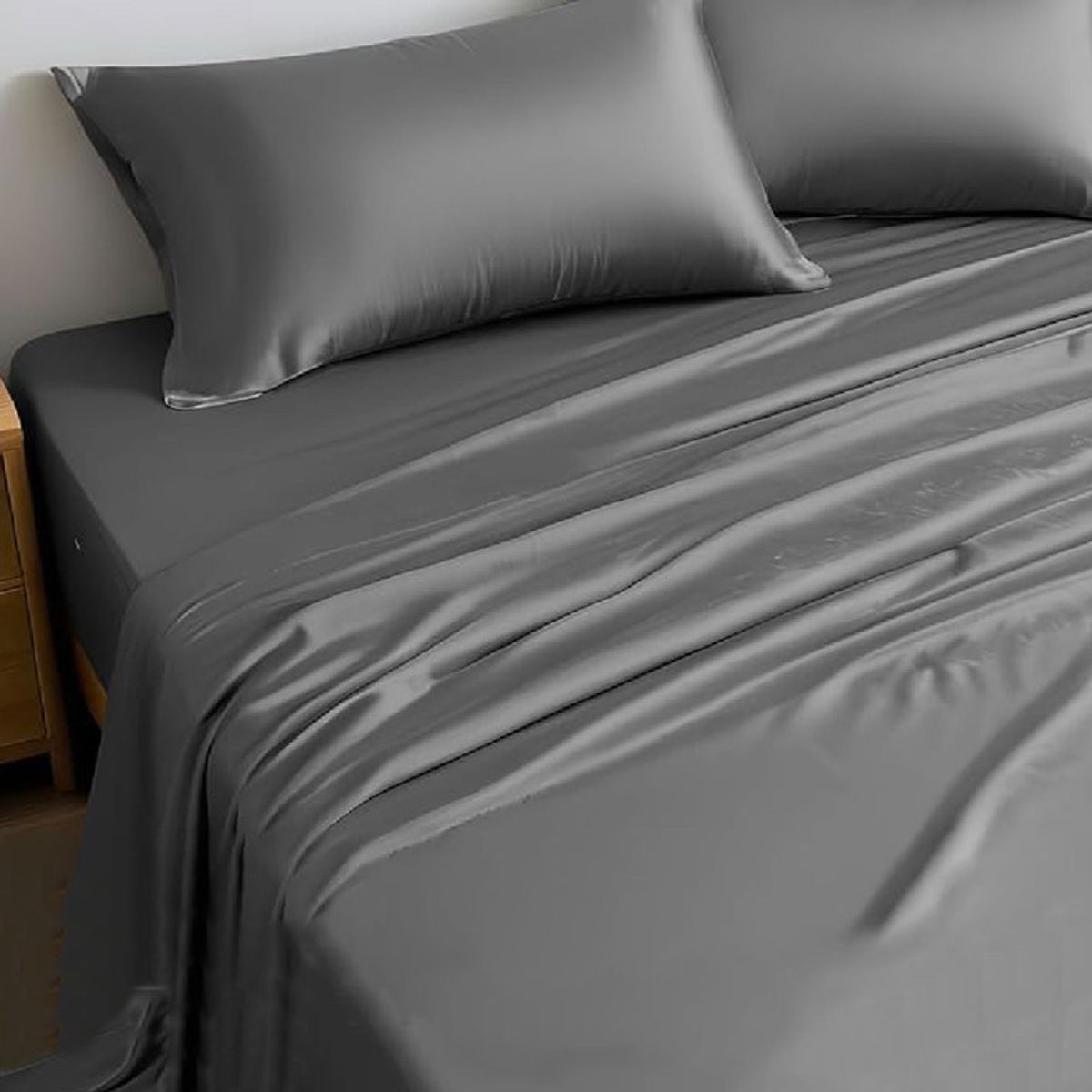 MY HOME STORE - Juego de sábanas de Bambú Gris Oscuro 230 hilos