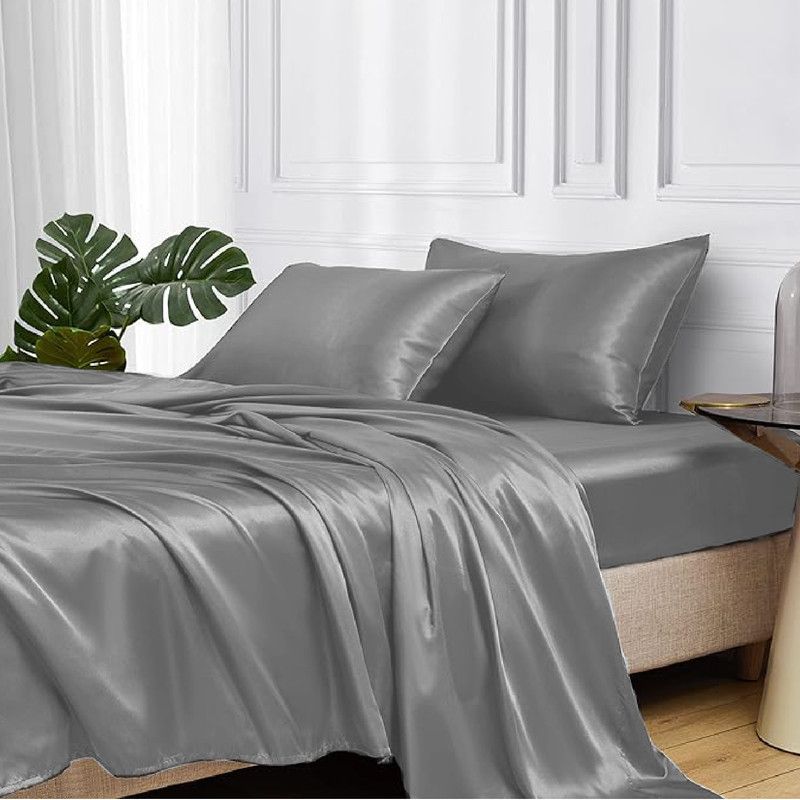 MY HOME STORE - Sábana de Seda Satín - Gris Oscuro