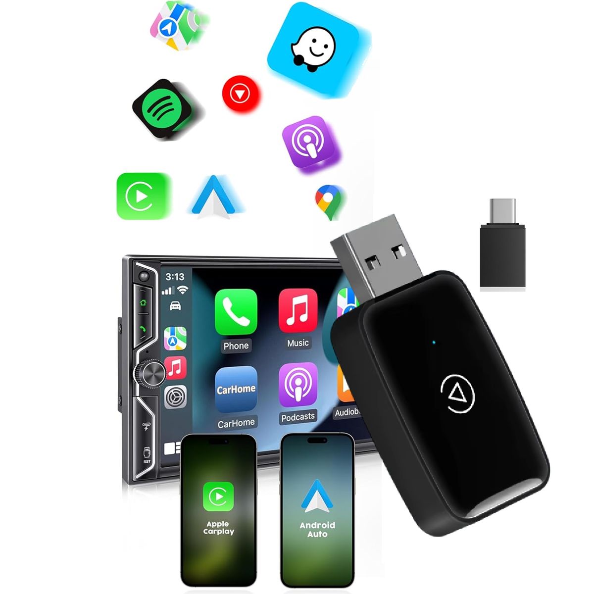 GENERICO - Adaptador Inalámbrico Android Auto Carplay Bluetooth 5 Wifi5