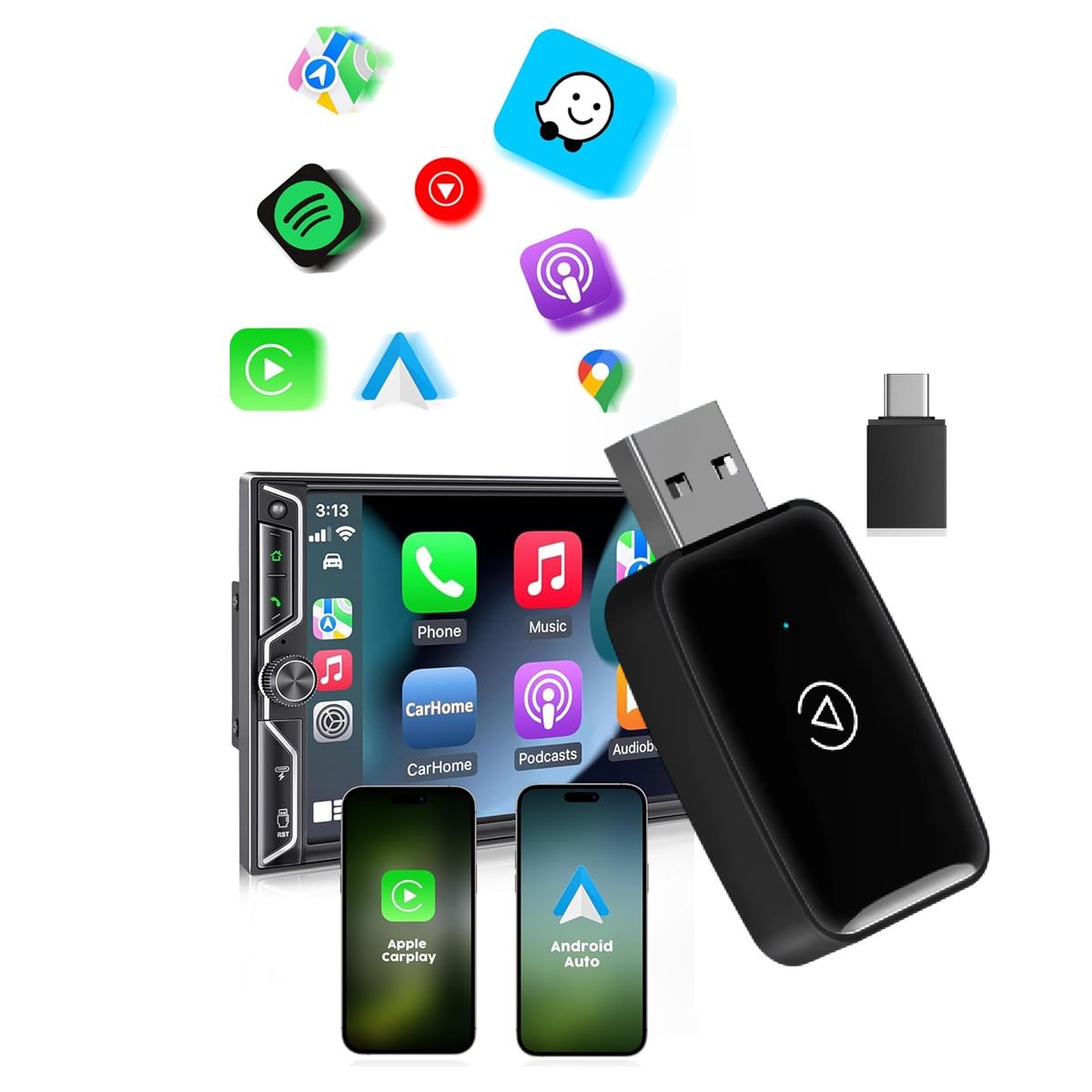 GENERICO - Adaptador Inalámbrico Android Auto Carplay Bluetooth 5 Wifi5