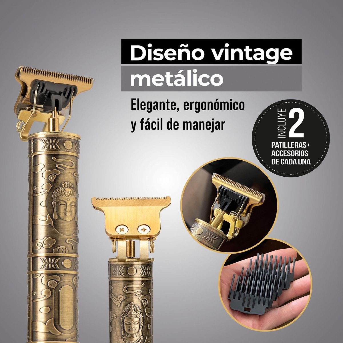 STYLE STARS - Set x2 Patillera Vintage Recargable Cuchilla en T Precisión