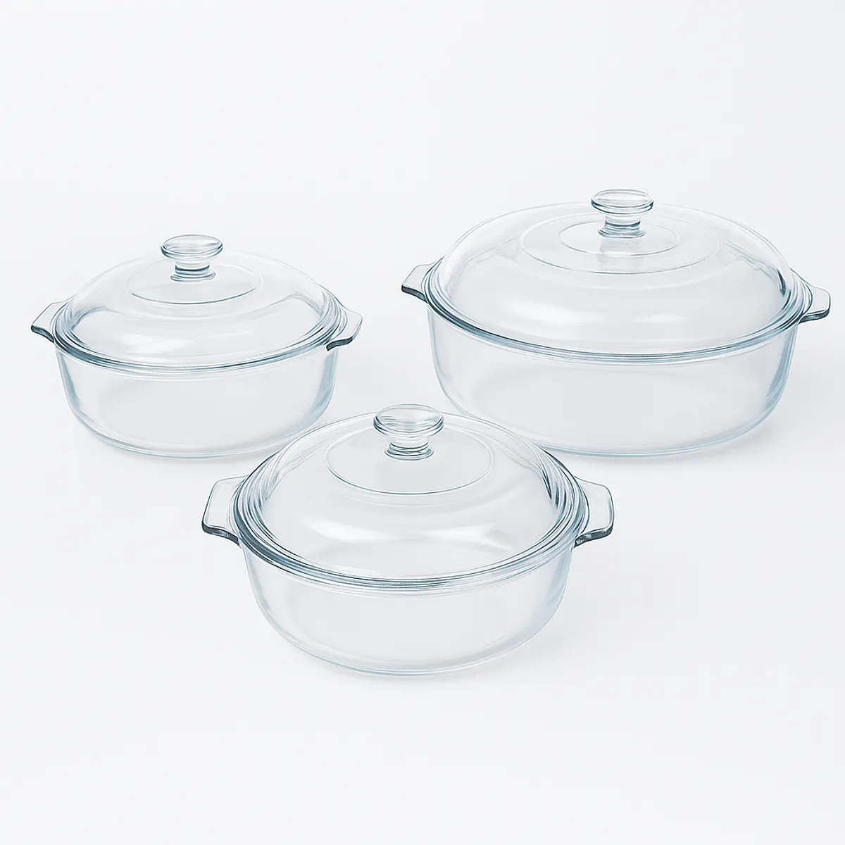 KW - Set de 3 Cacerolas Vidrio Horneables Pyr-O-Rey con Tapa.