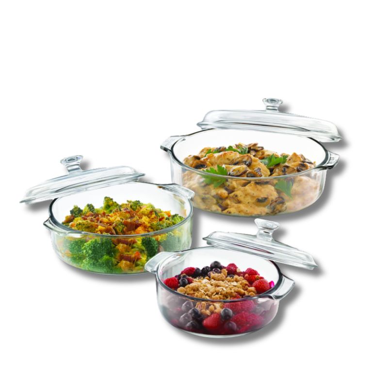 KW - Set de 3 Cacerolas Vidrio Horneables Pyr-O-Rey con Tapa