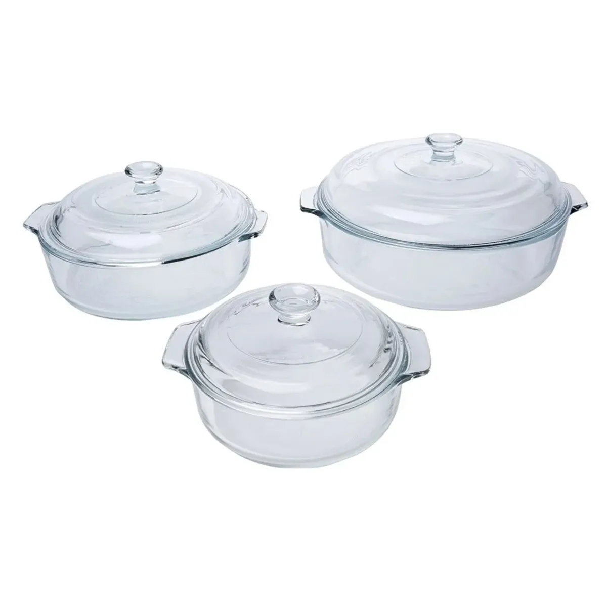 KW - Set de 3 Cacerolas Vidrio Horneables Pyr-O-Rey con Tapa.