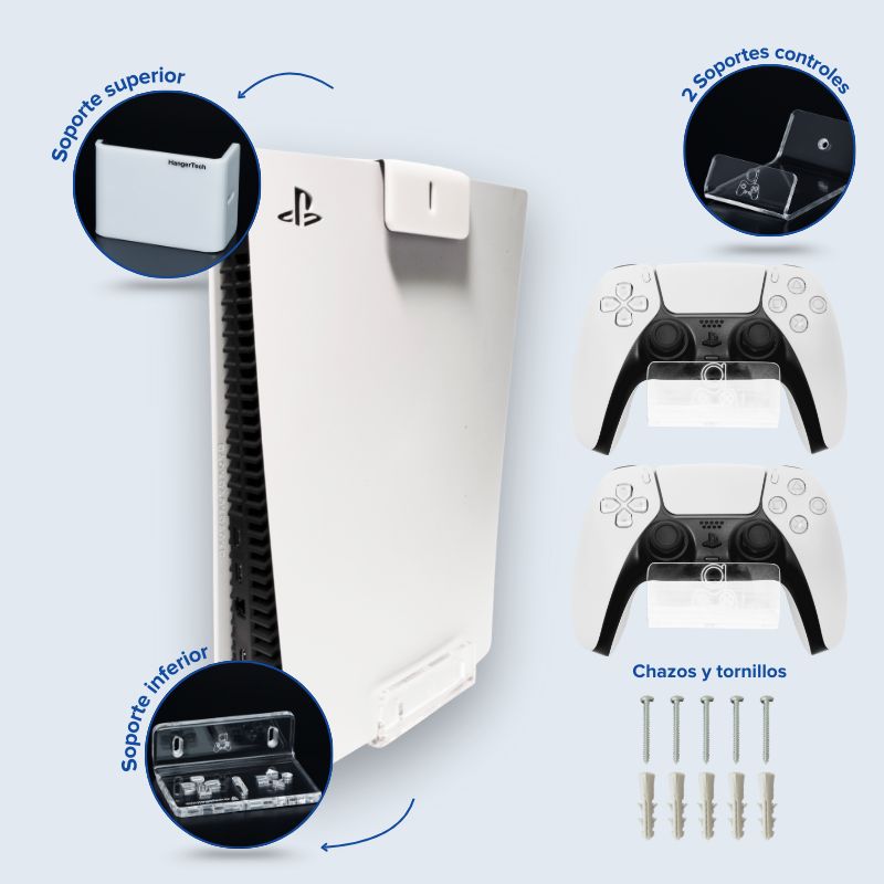 HANGERTECH - Combo soporte de pared PS5 PlayStation 5 Fat.