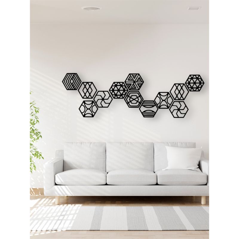 GENERICO - Cuadro decoración pared Mosaico Hexagonal Modular MDF Negro