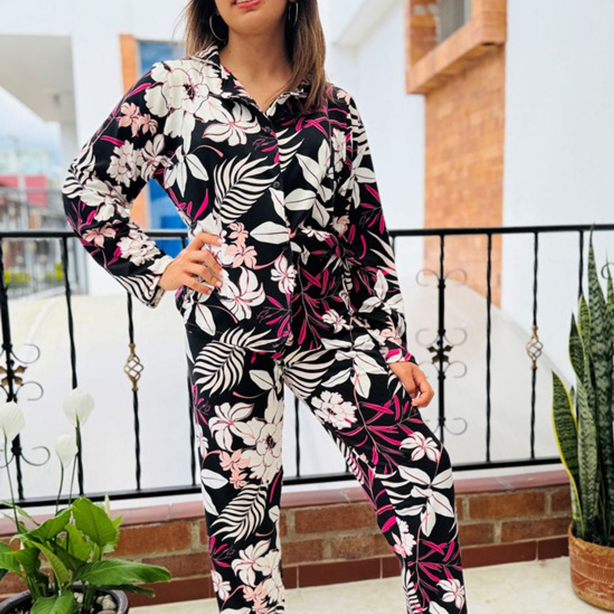 BY MORNING - Pijama DS Ele Floral Negra 1674