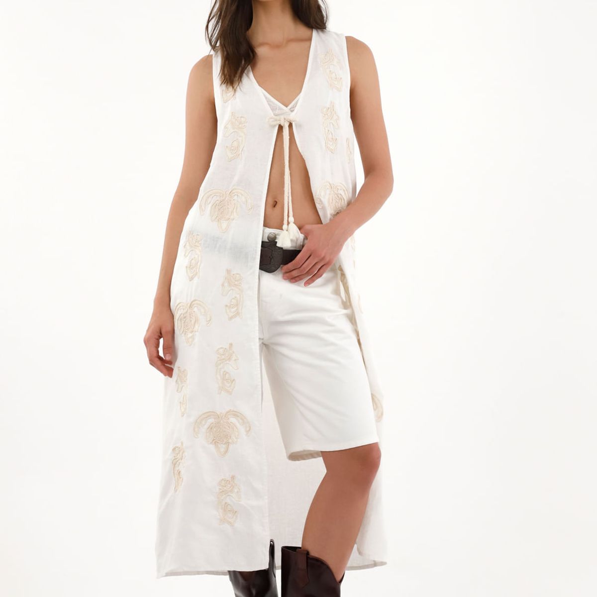 TENNIS - Bermuda larga en denim crudo para mujer