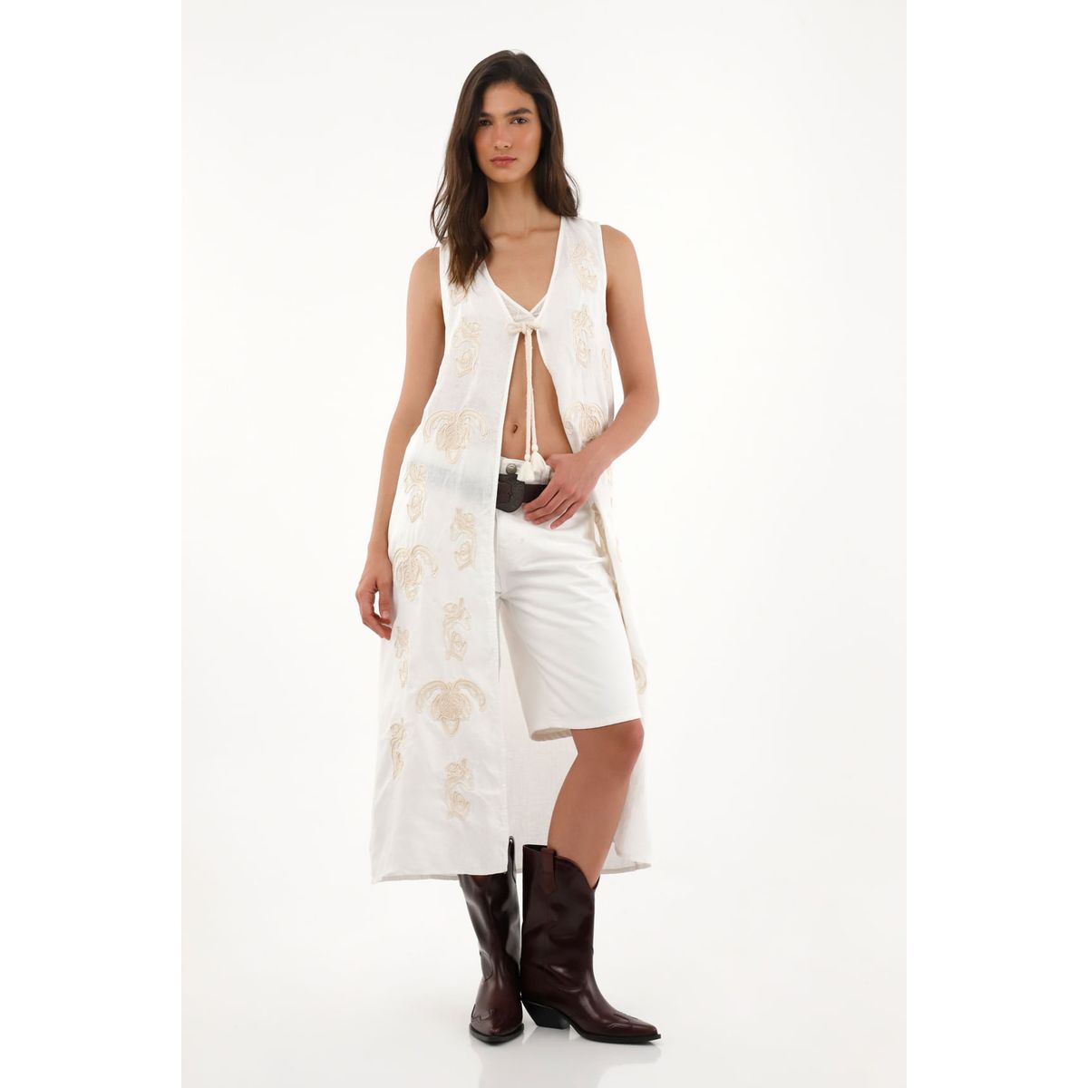 TENNIS - Bermuda larga en denim crudo para mujer