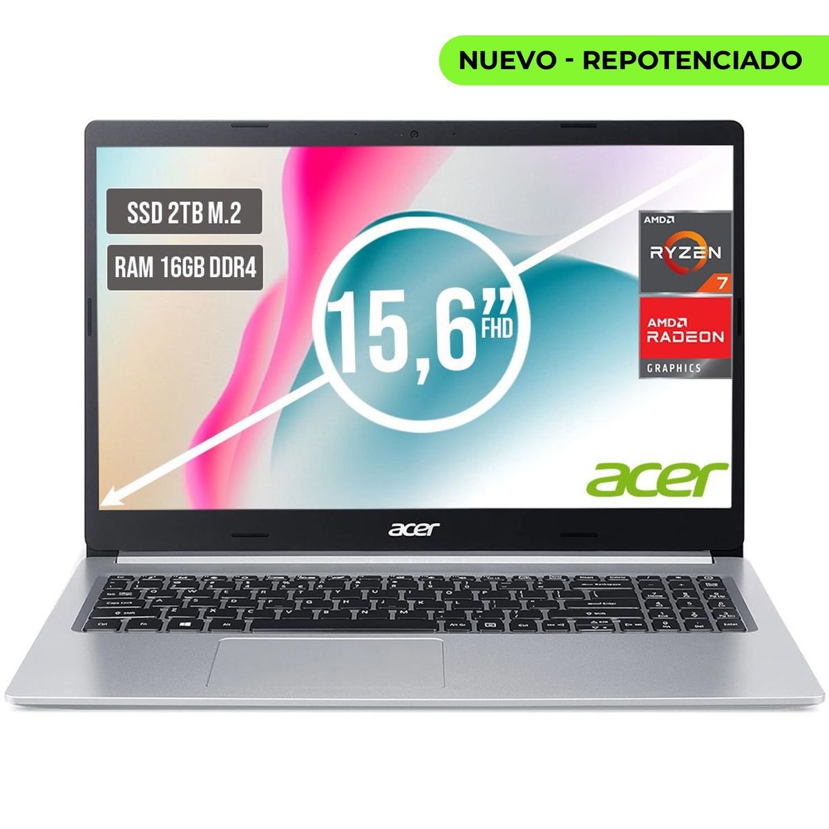 ACER - PORTATIL ACER ASPIRE AMD RYZEN 7 5700U SSD 2TB RAM 16GB LED LED 15,6"