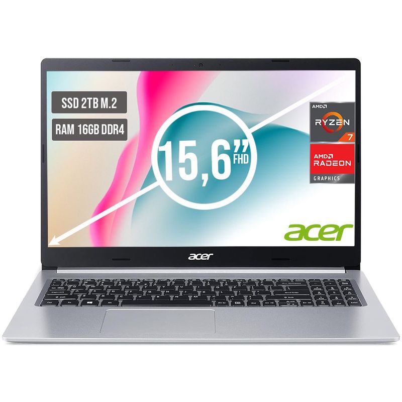 ACER - PORTATIL ACER ASPIRE AMD RYZEN 7 5700U SSD 2TB RAM 16GB LED LED 15,6"