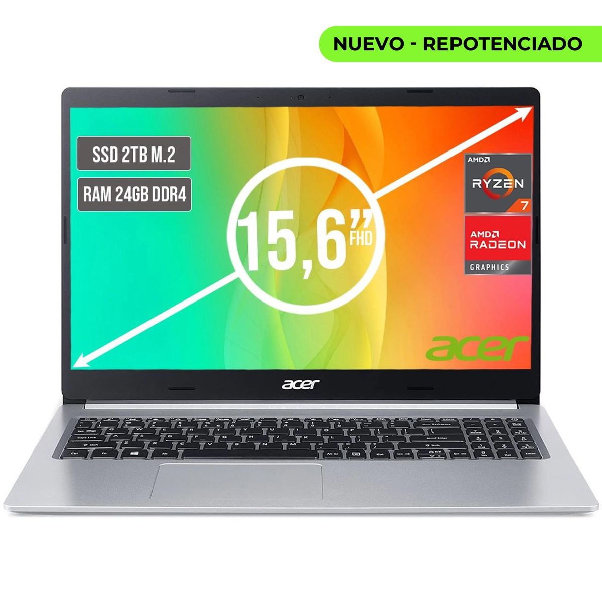 ACER - PORTATIL ACER ASPIRE AMD RYZEN 7 5700U SSD 2TB RAM 24GB LED LED 15,6"