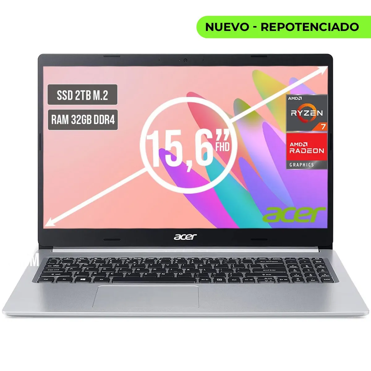 ACER - PORTATIL ACER ASPIRE AMD RYZEN 7 5700U SSD 2TB RAM 32GB LED LED 15,6"