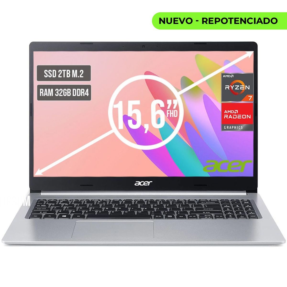 ACER - PORTATIL ACER ASPIRE AMD RYZEN 7 5700U SSD 2TB RAM 32GB LED LED 15,6"