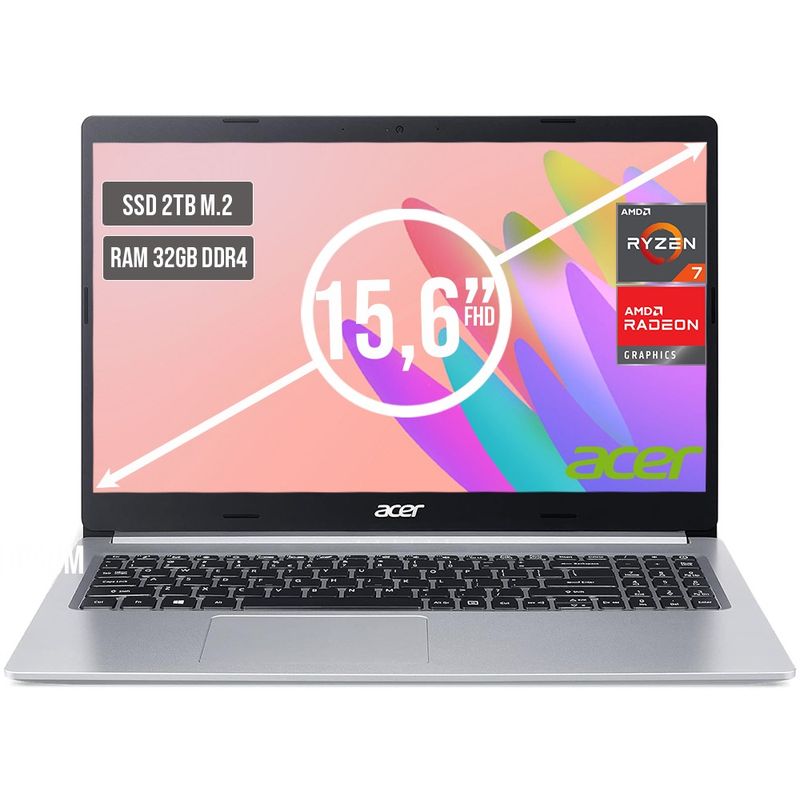 ACER - PORTATIL ACER ASPIRE AMD RYZEN 7 5700U SSD 2TB RAM 32GB LED LED 15,6"