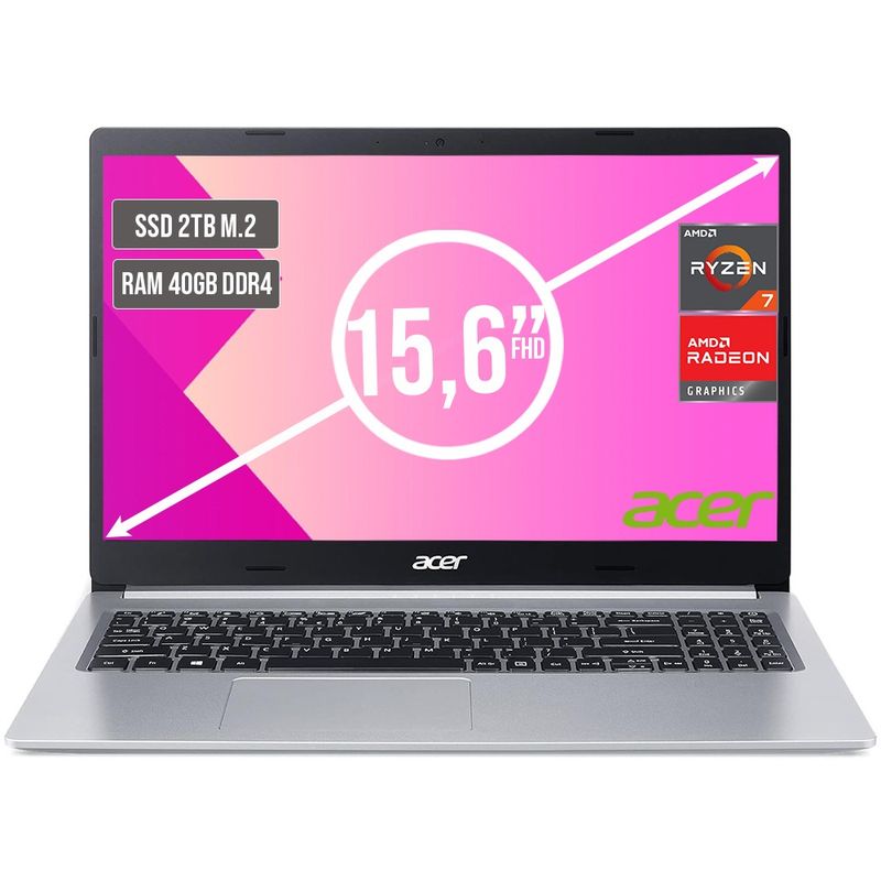 ACER - PORTATIL ACER ASPIRE AMD RYZEN 7 5700U SSD 2TB RAM 40GB LED LED 15,6"