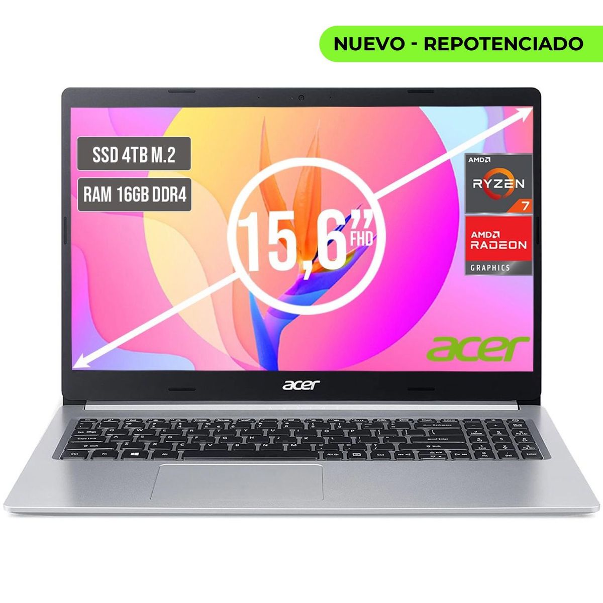 ACER - PORTATIL ACER ASPIRE AMD RYZEN 7 5700U SSD 4TB RAM 16GB LED LED 15,6"