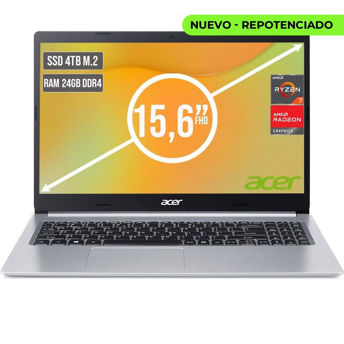 ACER - PORTATIL ACER ASPIRE AMD RYZEN 7 5700U SSD 4TB RAM 24GB LED LED 15,6"