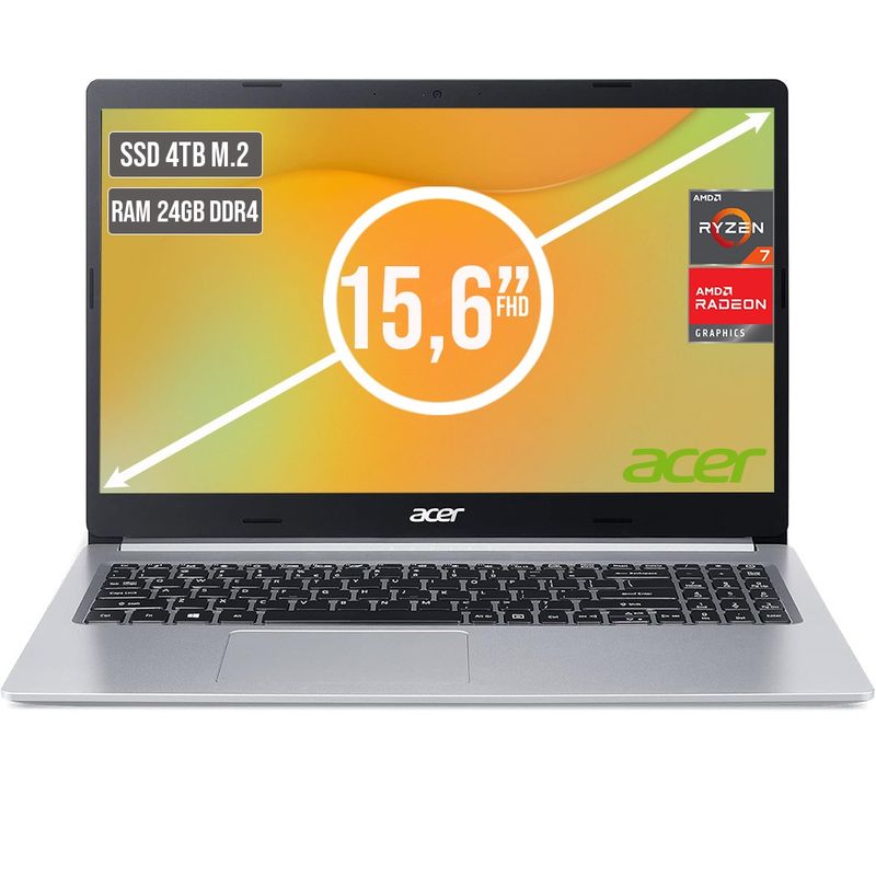 ACER - PORTATIL ACER ASPIRE AMD RYZEN 7 5700U SSD 4TB RAM 24GB LED LED 15,6"