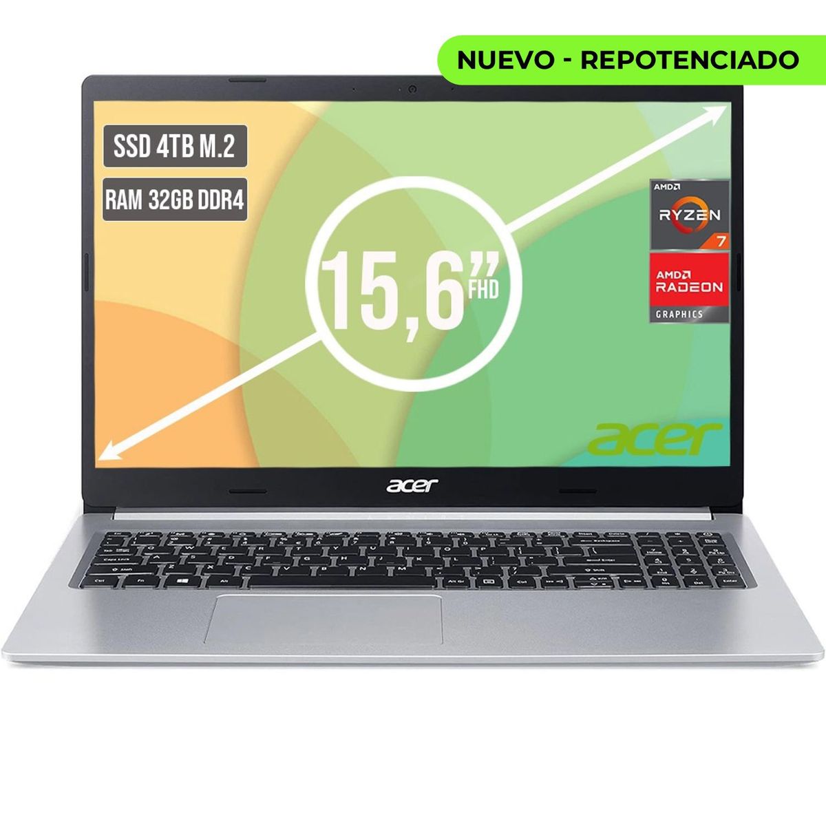 ACER - PORTATIL ACER ASPIRE AMD RYZEN 7 5700U SSD 4TB RAM 32GB LED LED 15,6"