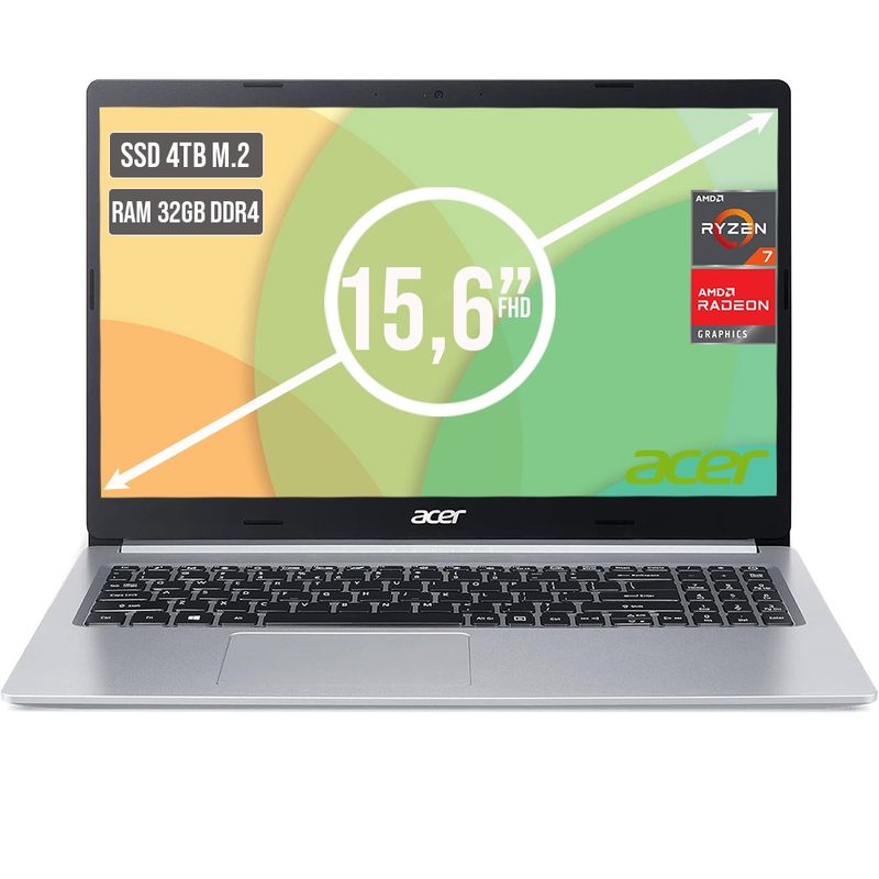 ACER - PORTATIL ACER ASPIRE AMD RYZEN 7 5700U SSD 4TB RAM 32GB LED LED 15,6"