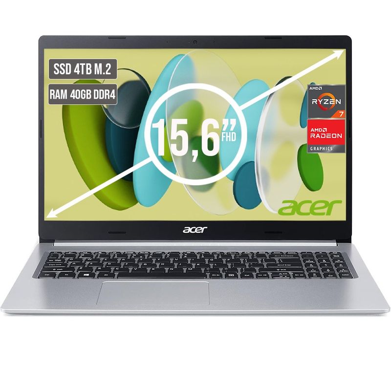 ACER - PORTATIL ACER ASPIRE AMD RYZEN 7 5700U SSD 4TB RAM 40GB LED LED 15,6"