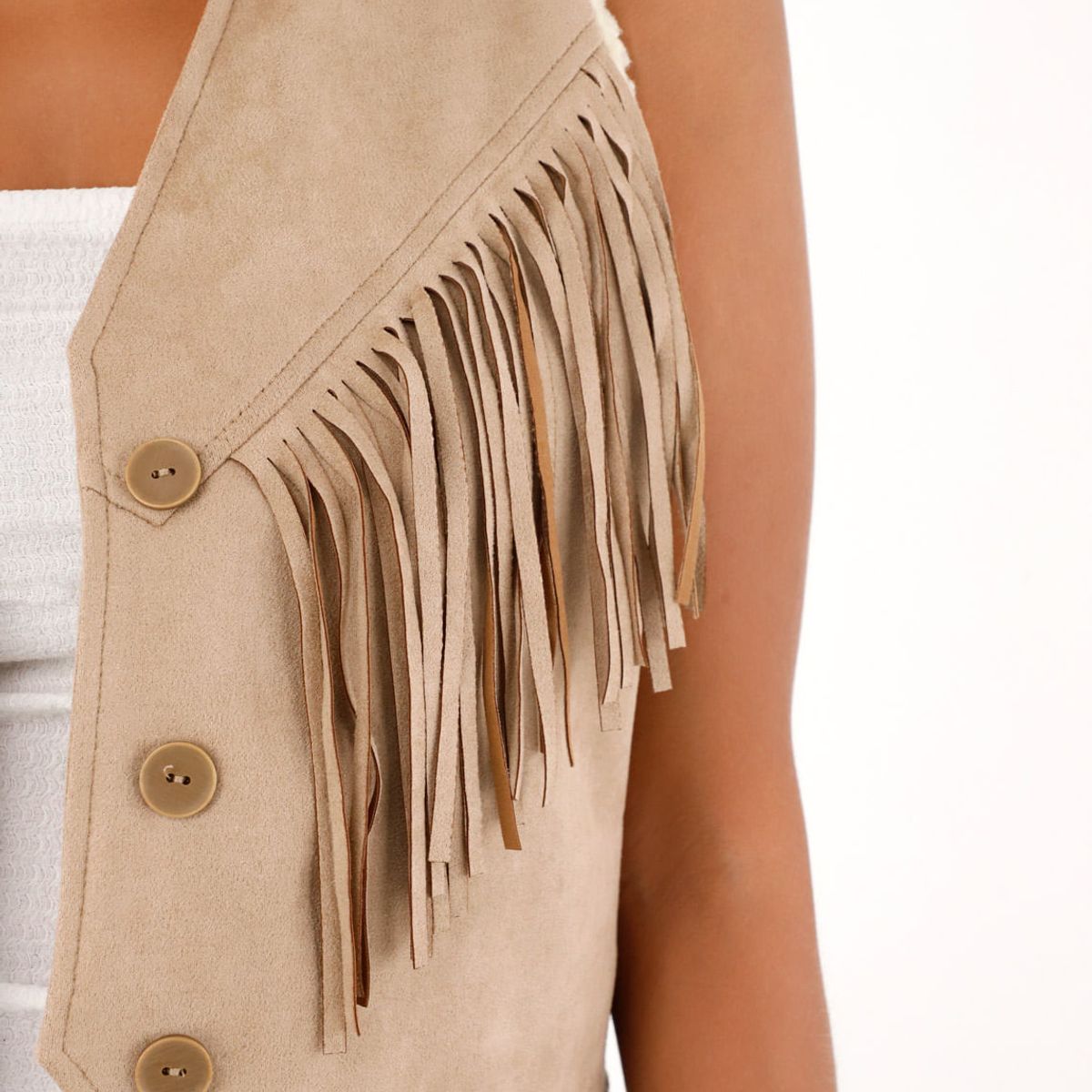 TENNIS - Chaleco en suede con flecos y ovejero para mujer