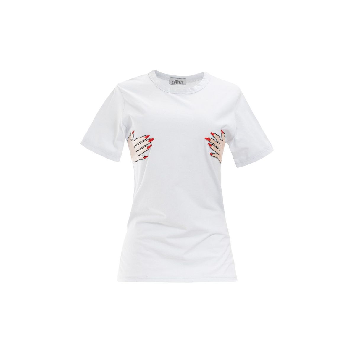 PINEAPPLES DON'T HAVE SLEEVES - Camiseta Blanca Con Bordado de Manos Pineapples