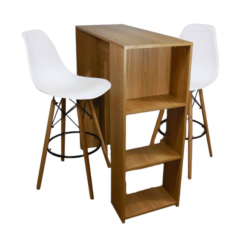 DKO DESIGN - Combo Barra Auxiliar De Cocina  (100x100x40)+ 2 sillas  Eames Blancas