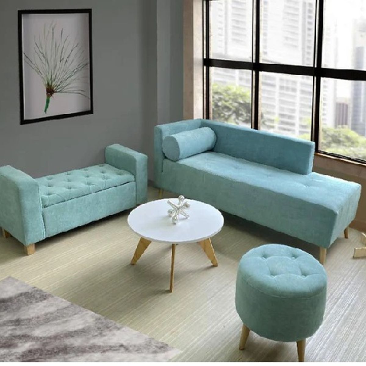 DKO DESIGN - Sala Fresh Sofa + Banqueta Baul + Puff + Mesa De Centro