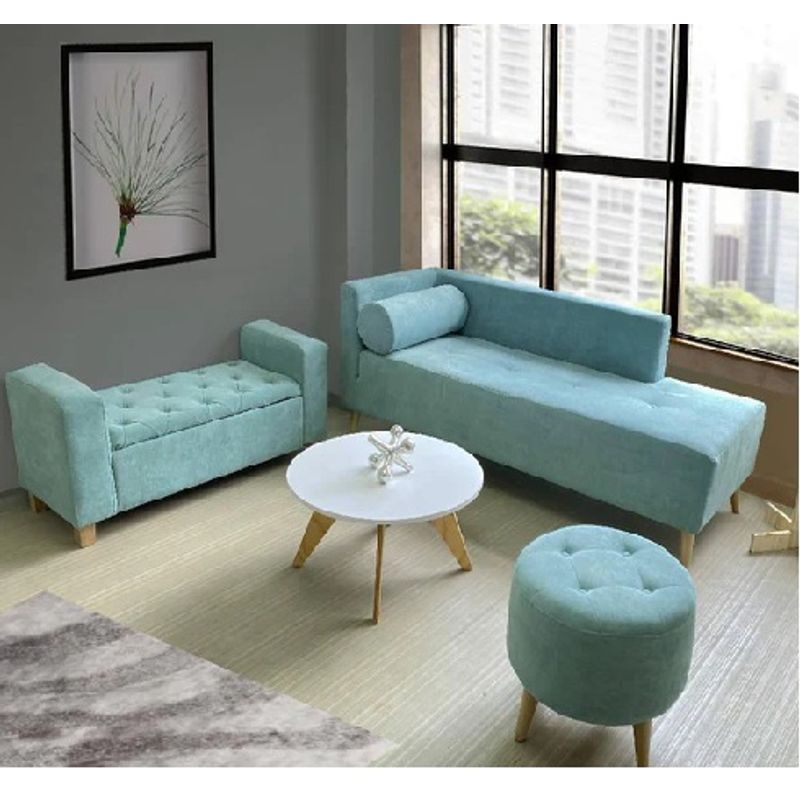 DKO DESIGN - Combo sala Sofá + Puff + Banqueta Baúl Verde Menta + Mesa de Centro