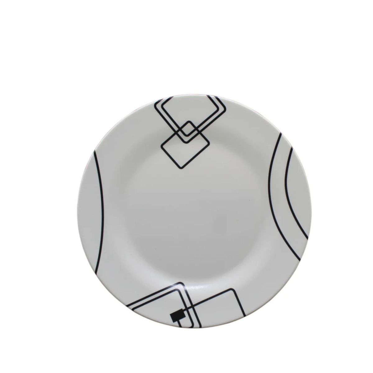 KW - Vajilla 16 Piezas Melamina Blanca Líneas Negras Clásica Redonda