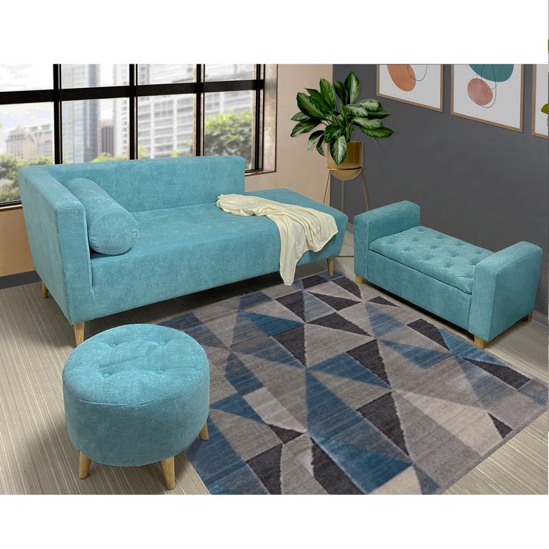DKO DESIGN - Combo sala Sofá 66x163x64 + Puff + Banqueta Baúl Verde Menta