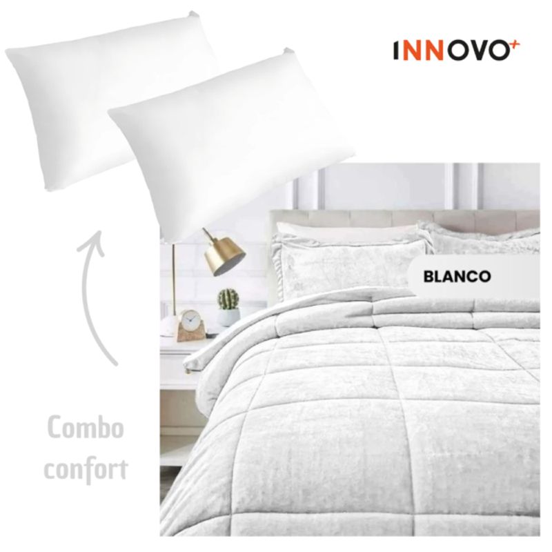 INNOVA - Combo Cubrelecho Térmico Ovejero Doble Funda Blanco + 2 Almohadas