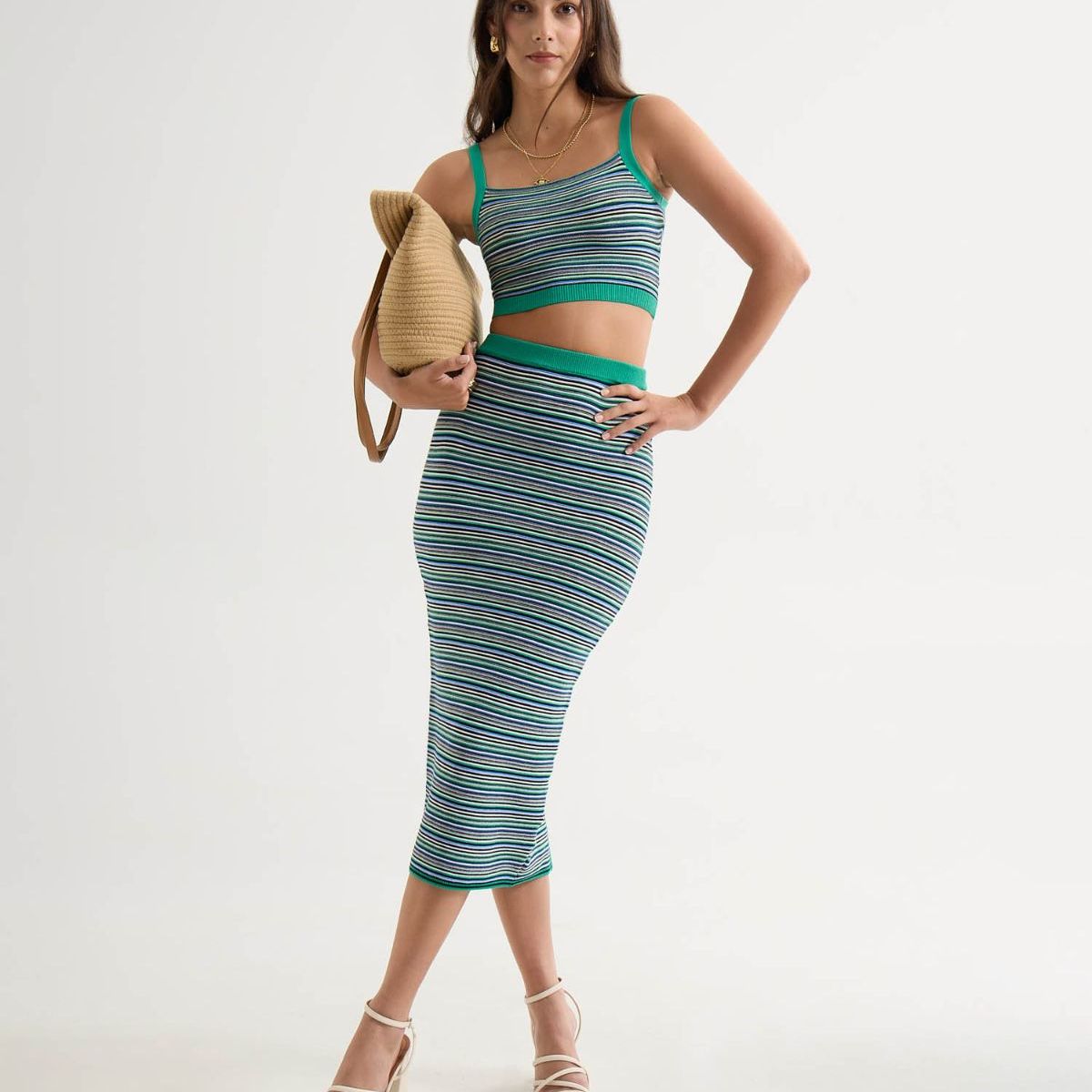 SEVEN SEVEN - Falda Midi Tejida  Para Mujer Verde Seven Seven