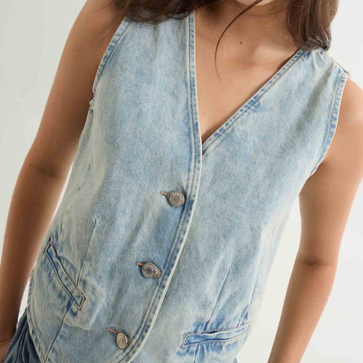 SEVEN SEVEN - Chaleco En Denim Con Desgastes  Para Mujer Azul Seven Seven