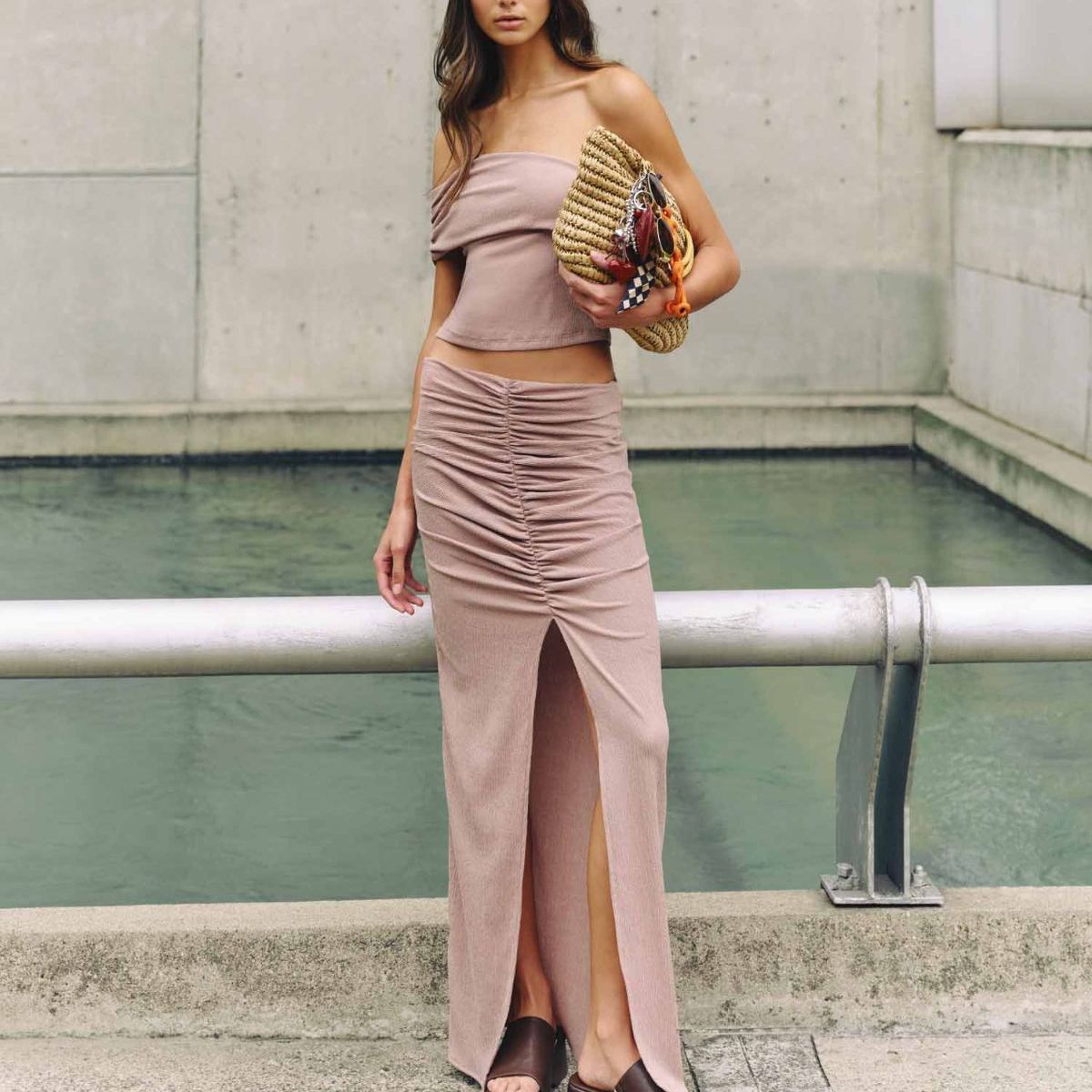 SEVEN SEVEN - Falda Maxi Efecto Drapeado  Para Mujer Beige Seven Seven