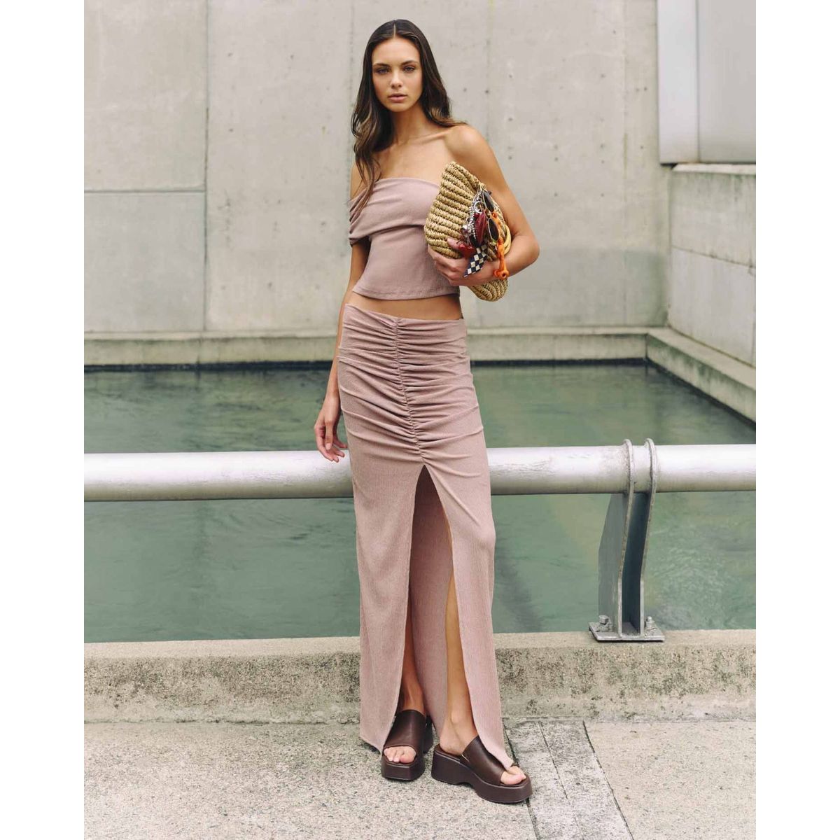 SEVEN SEVEN - Falda Maxi Efecto Drapeado  Para Mujer Beige Seven Seven