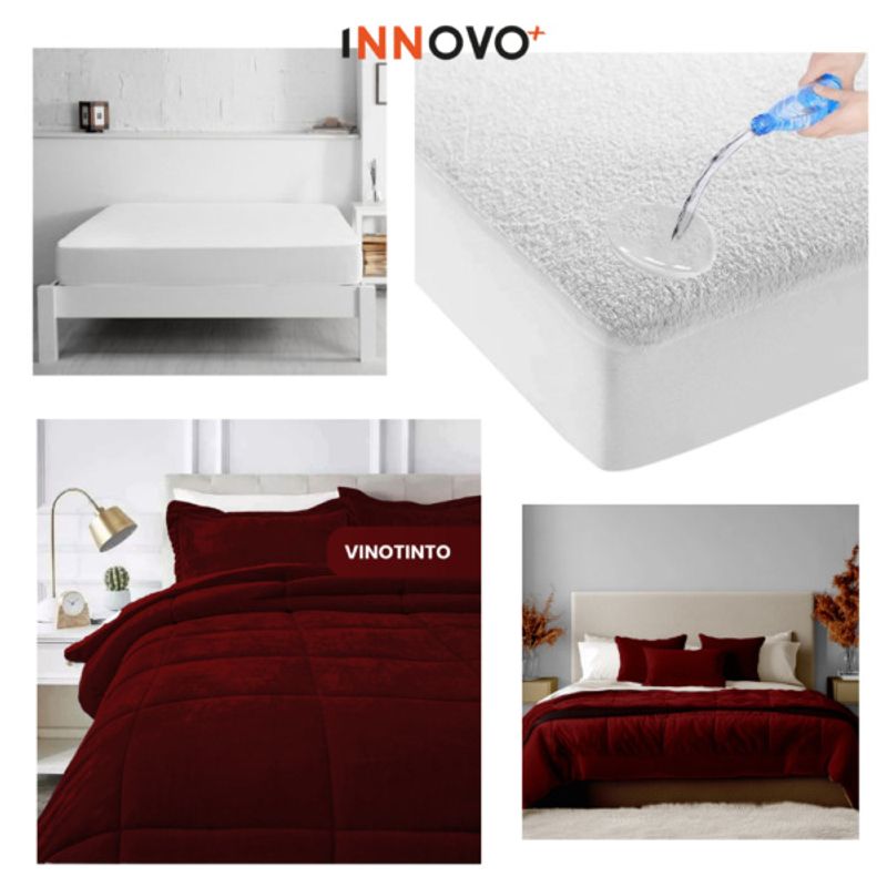 INNOVA - Combo Cubrelecho Térmico Doble Funda Ovejero + Protector De Colchón