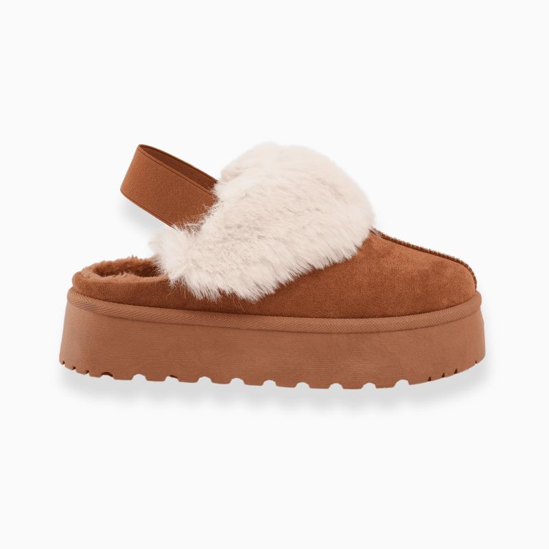 CALZADO ADRENALINA - Suecos miel con peluche avellana