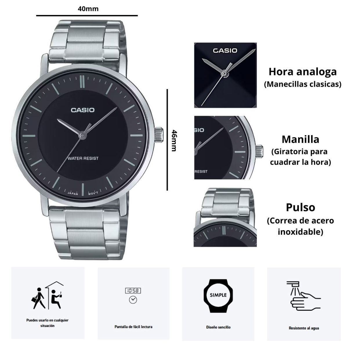 CASIO - Reloj Casio MTP-VT04D-1E Diseño Sencillo