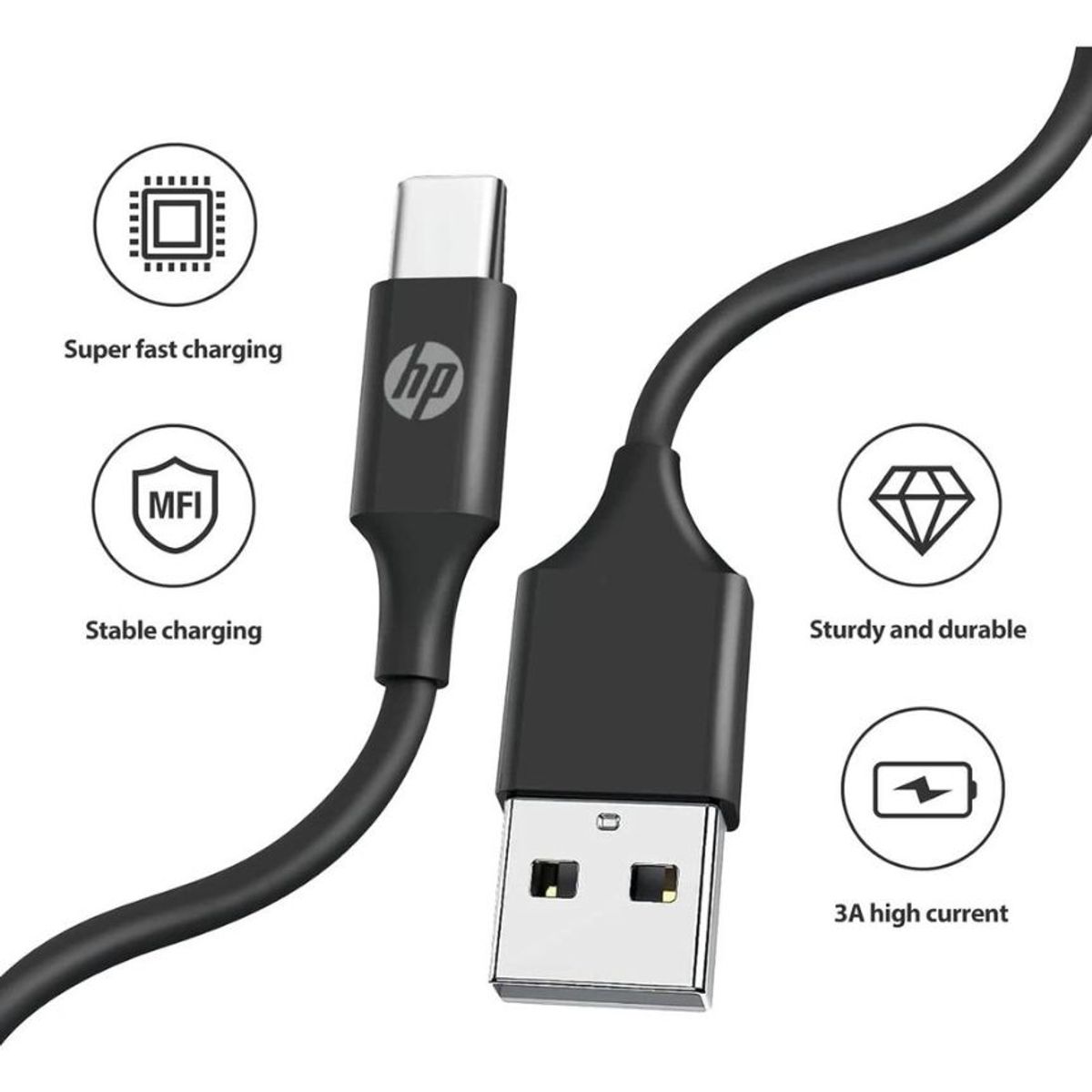 HP - Cable Cargador USB 3.0 A USB-C Transmision 5 Gbps 3A 2 Metros HP