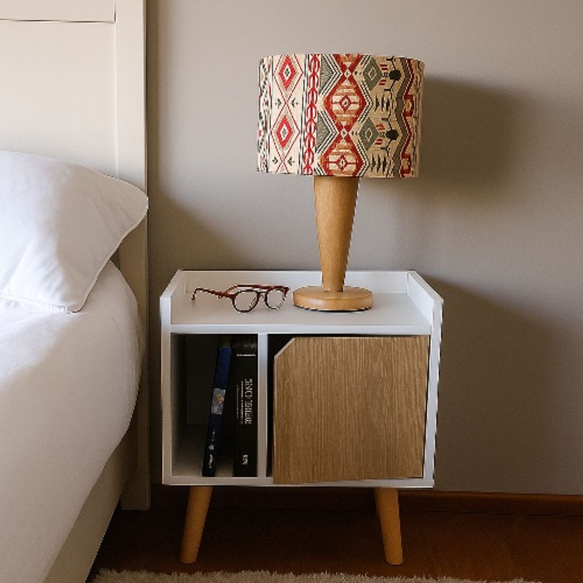 DKO DESIGN - Mesa De Noche Dreams 50x45x30cm Blanca Con Puerta