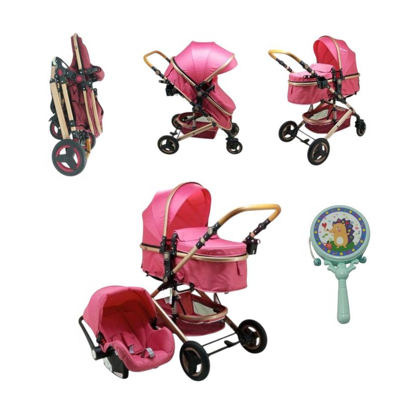 BRITOCHET - Coche Paseador Moisés  con Porta Bebé para Carros REF EL-5035 ROSADO