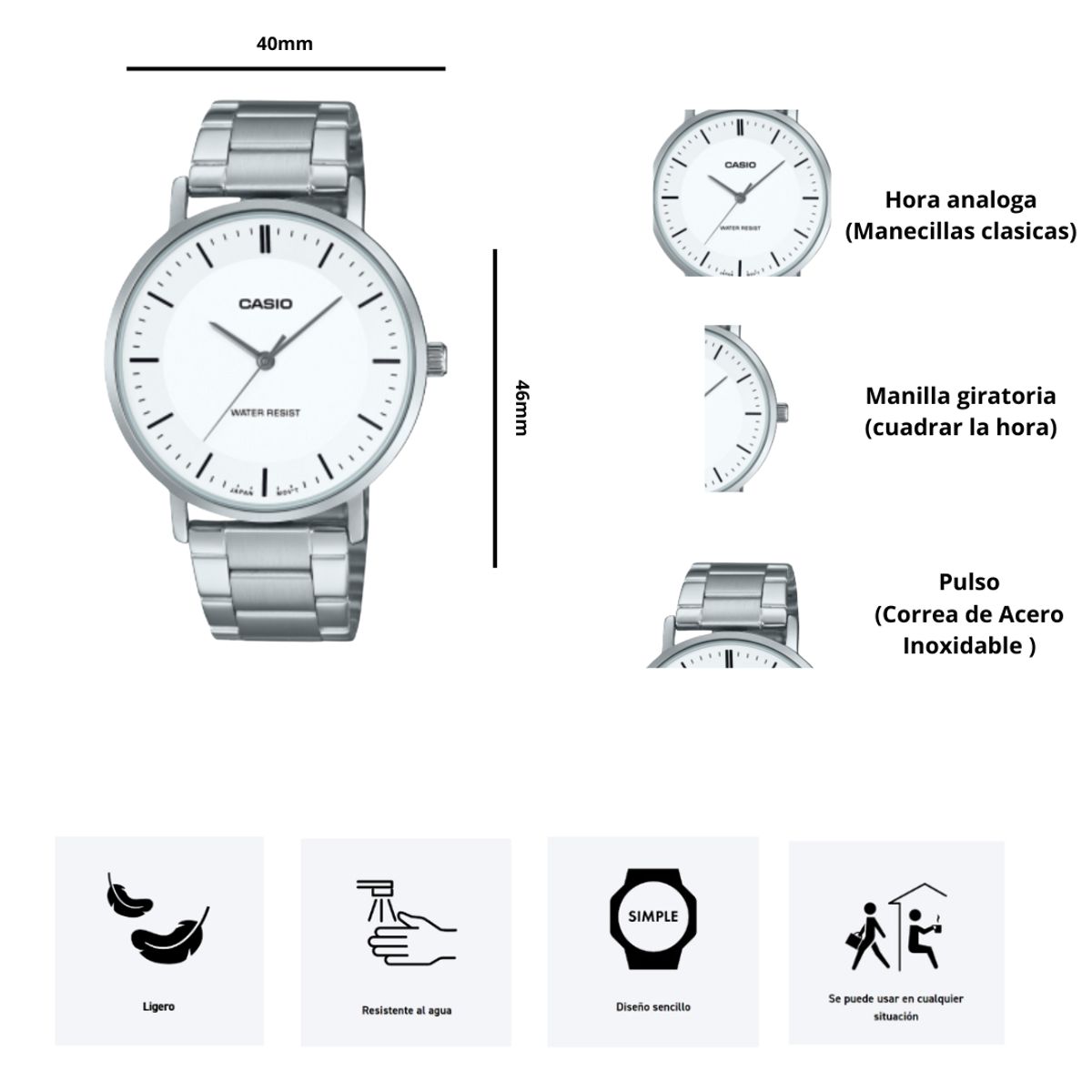 CASIO - Reloj Casio MTP-VT04D-7E Diseño Elegante