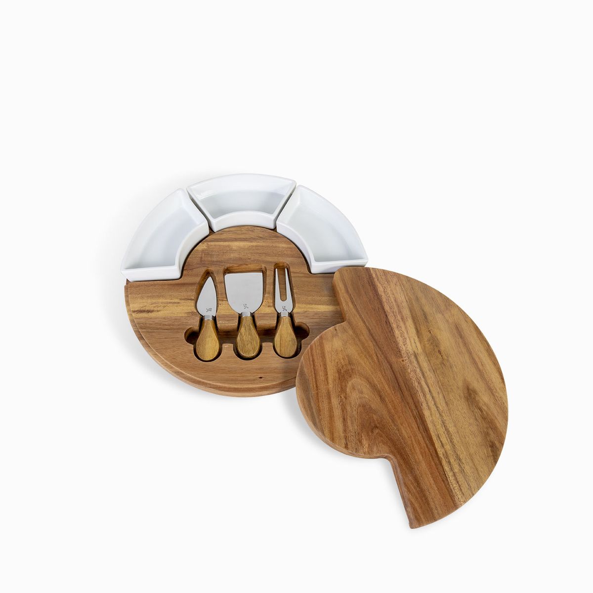 AMBIENTE GOURMET - Set para quesos acacia con recipientes de cerámica 7 piezas