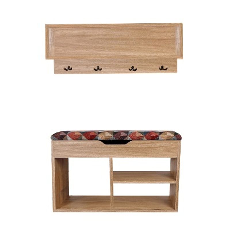 DKO DESIGN - Combo Perchero Flotante +Mueble Organizador Baúl Zapatero Color madera