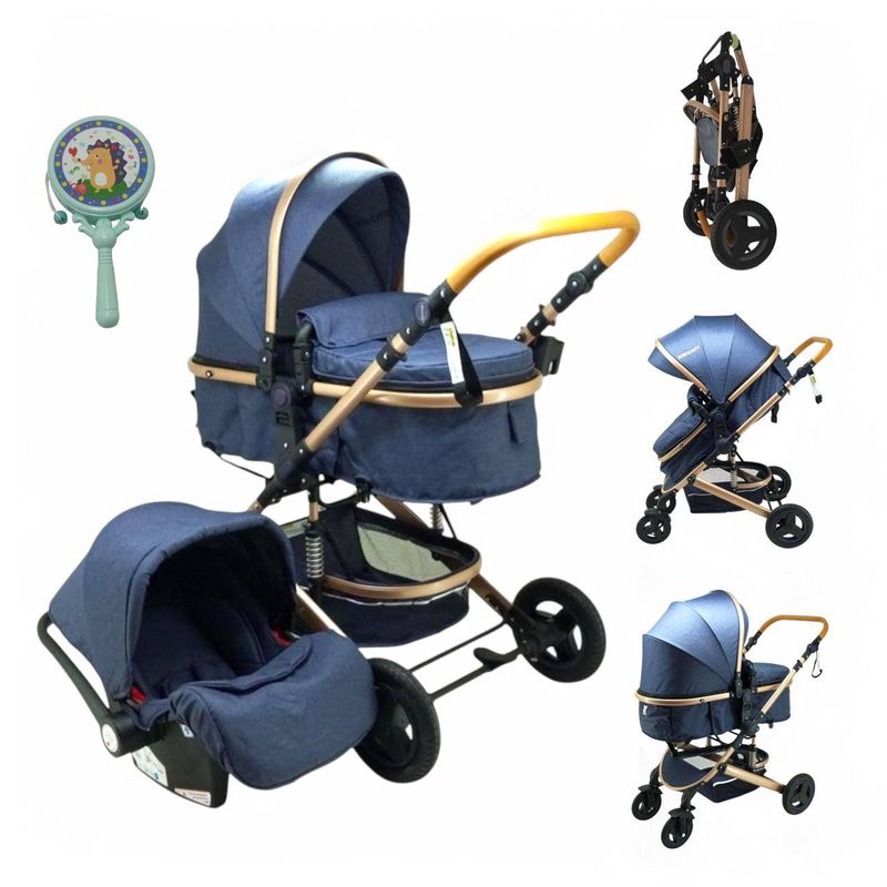 BRITOCHET - Coche Paseador Moisés  con Porta Bebé para Carros REF EL-5035 AZUL