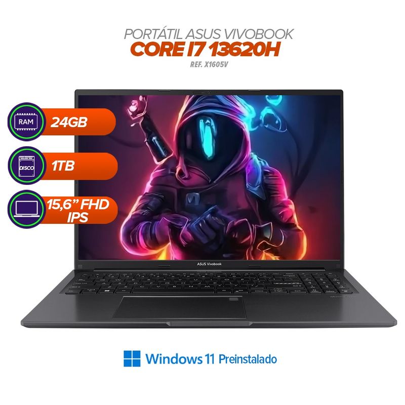 ASUS - ASUS X1605V CORE i7 13620H 24GB RAM 1TB SSD PANTALLA 16” FHD WINDOWS PREINSTALADO
