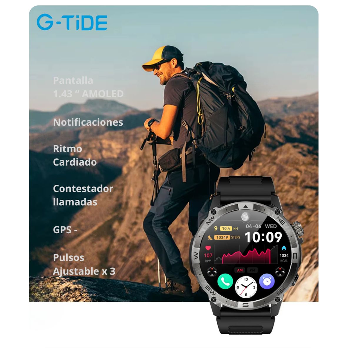 MOBULA - Reloj Inteligente G-TIDE R6 Pro Deportivo Negro